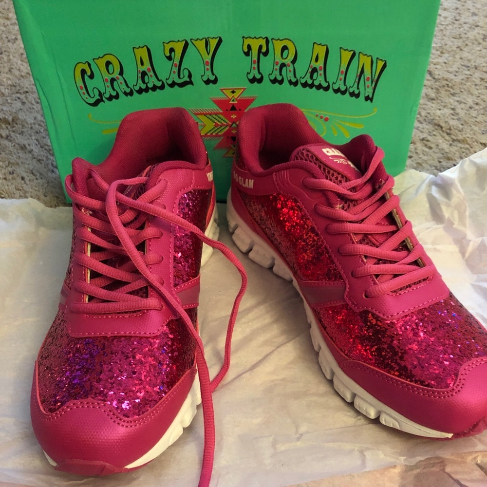 CRAZY TRAIN Pink Glitter Tennis Shoes